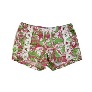 Lilly Pulitzer Liza Hotty Forgot My Trunks Shorts Pink Green Lace Accent Size 00